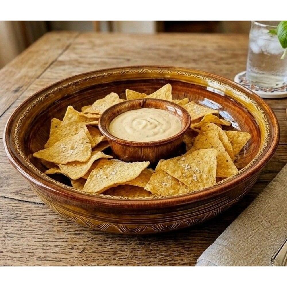 VTG Dryden Pottery Chip Dip Platter 1978 Brown Drip Glaze Signed MCM Original